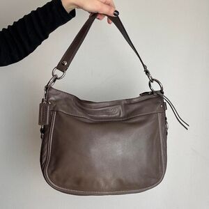 Coach Zoe Vintage Grayish Brown Leather Hobo Bag with Silver Hardware